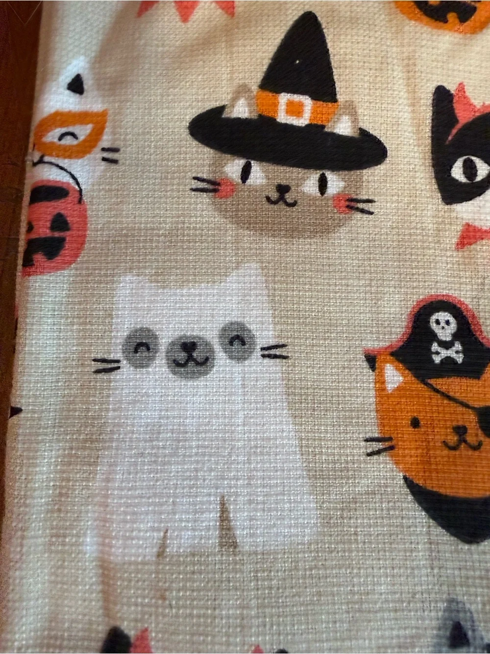 Feline Kitty Halloween Cat Print White/Black/Orange Dish Towel Set Summerween